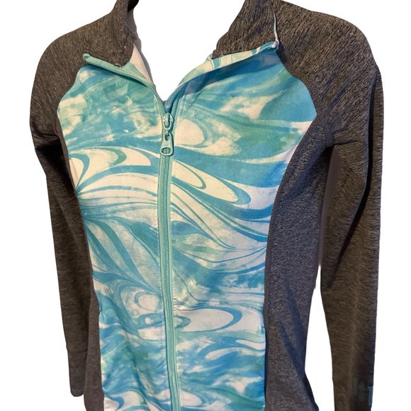 Justice Active gray blue and green zip jacket with thumb holes size 10 - Picture 8 of 9